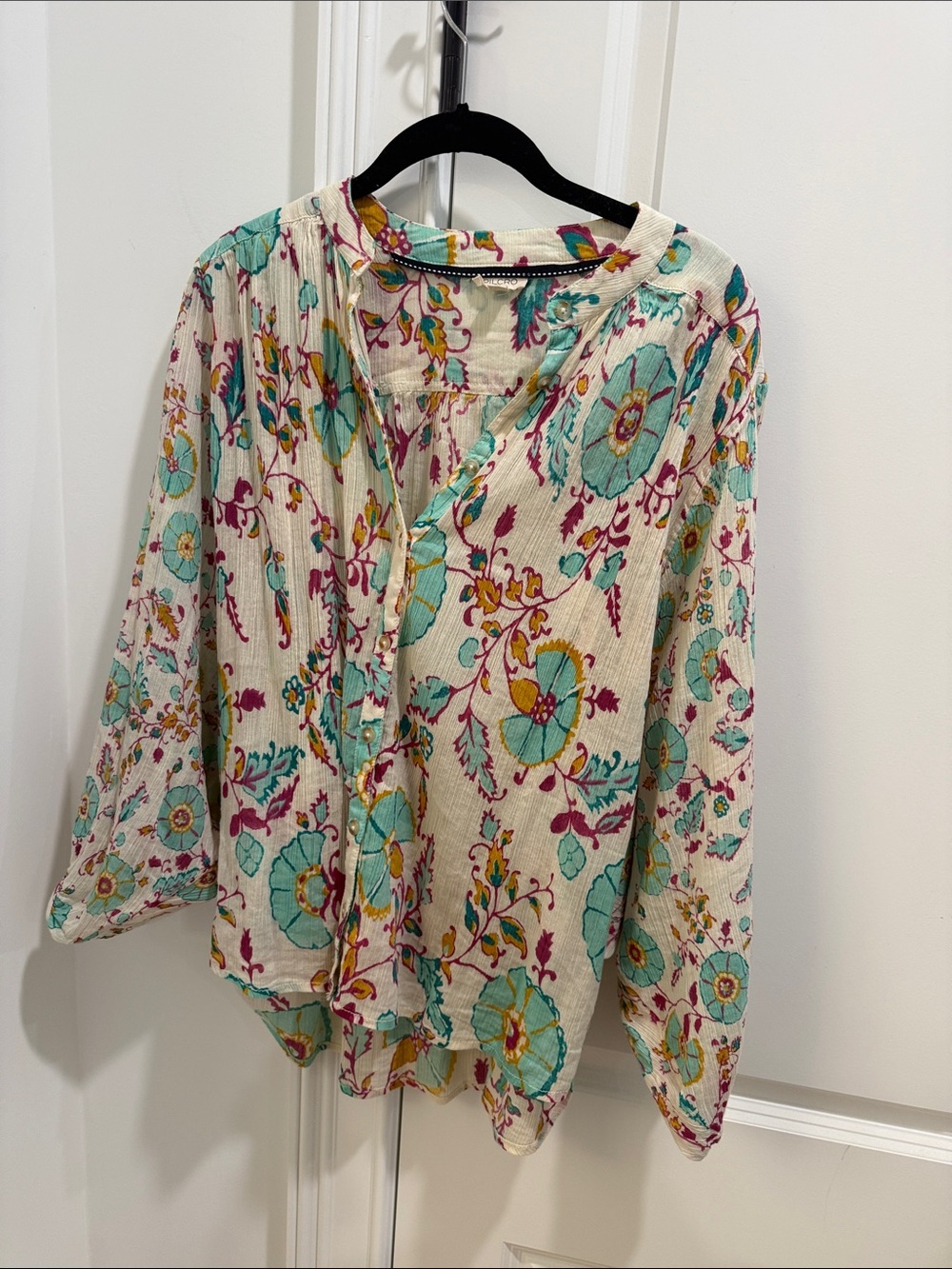 Pilcro Cream Blouse with Teal and Magenta Floral Print